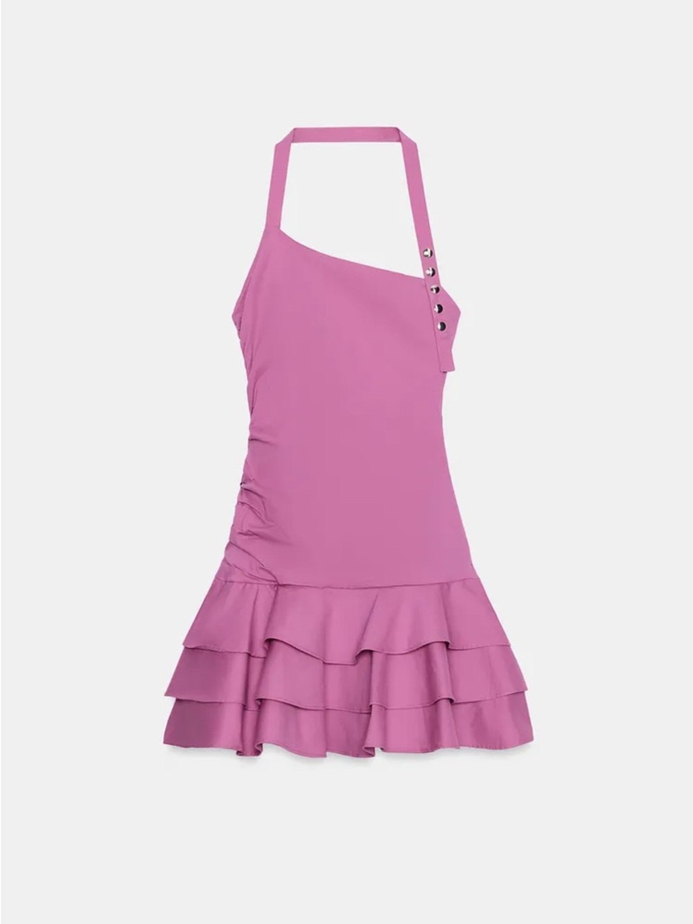 Zara One-Shoulder Pink Ruffle Dress